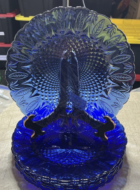 SET OF Avon Royal Sapphire Dinner Plates Cobalt Blue Leaf