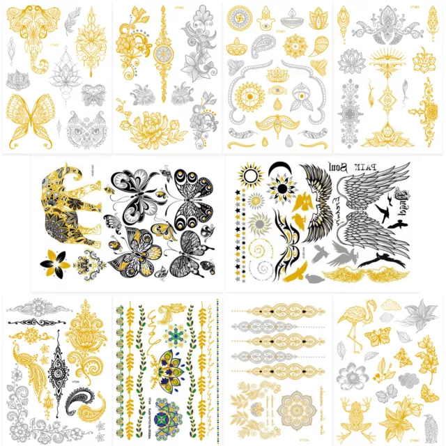 10sheets Festival Removable Temporary Tattoo Flash Gold DIY Body Art Kids Adults