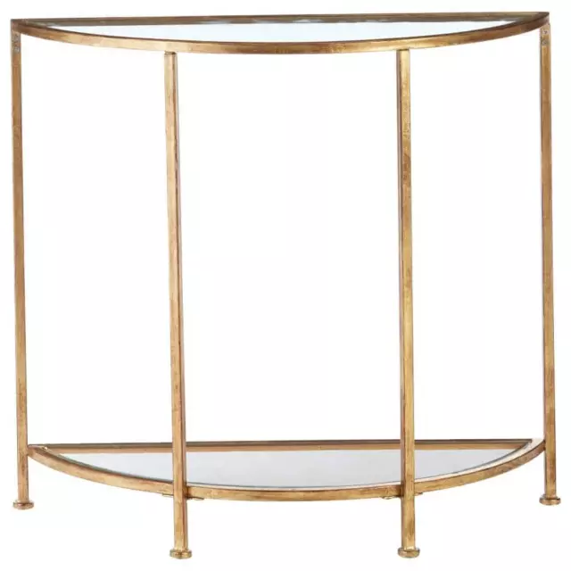 Console Table Gold Leaf Metal Frame Half Moon Shape Tempered Glass Lower Shelf 2