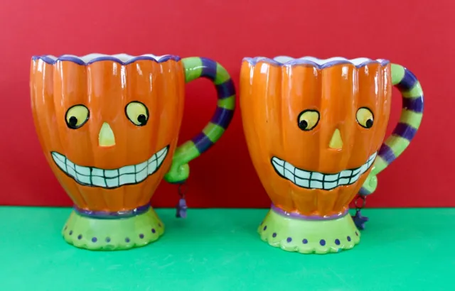 2 Halloween Mugs ~ Pumpkin Face w/ Star Charm Tii Collections