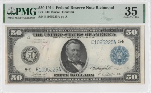 PMG 1914 $50  Federal Reserve Richmond   FR#1042 VF35