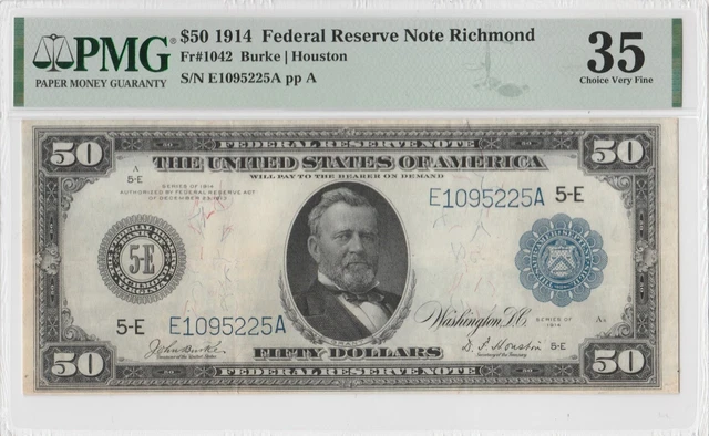 PMG 1914 $50 Federal Reserve Richmond FR#1042 VF35 PMG 1914 $50 Federal Reserve Richmond FR#1042 VF35