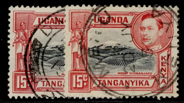 KENYA UGANDA TANGANYIKA GVI SG137 + 137a, 15c PERF VARIETIES, FINE USED.