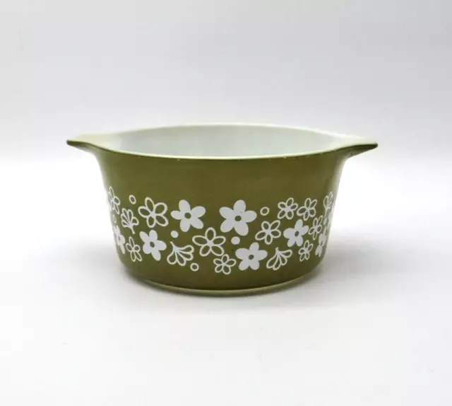 Pyrex 473 1 Quart Corning Ware Vtg Bowl Olive Green White Floral