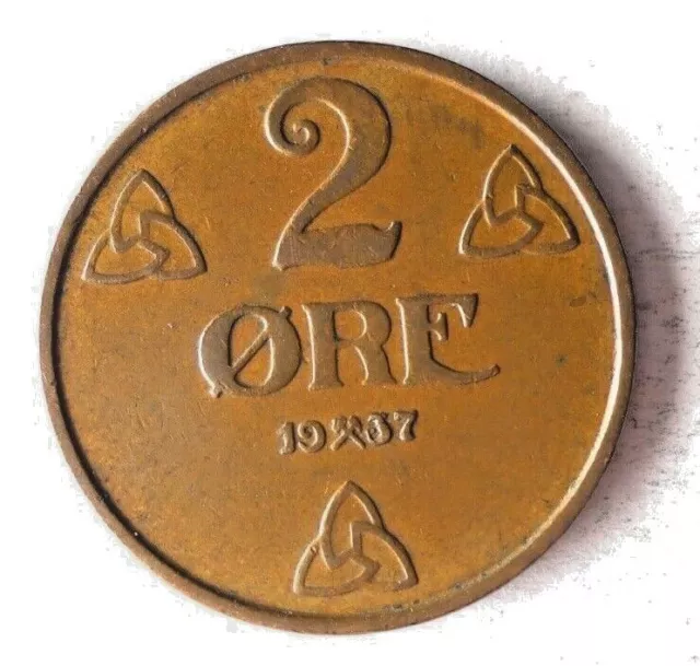 1937 NORWAY 2 ORE - High Grade Vintage Coin - FREE SHIP - Bin #128