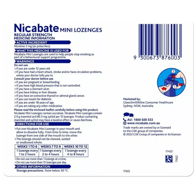 Nicabate 2mg Regular Strength Mini Lozenge Nicotine 60 Pack 2