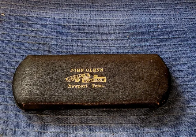 John Glenn Jeweler And Optician Vintage Eye Glass Case & Glasses, Newport, Tenn.