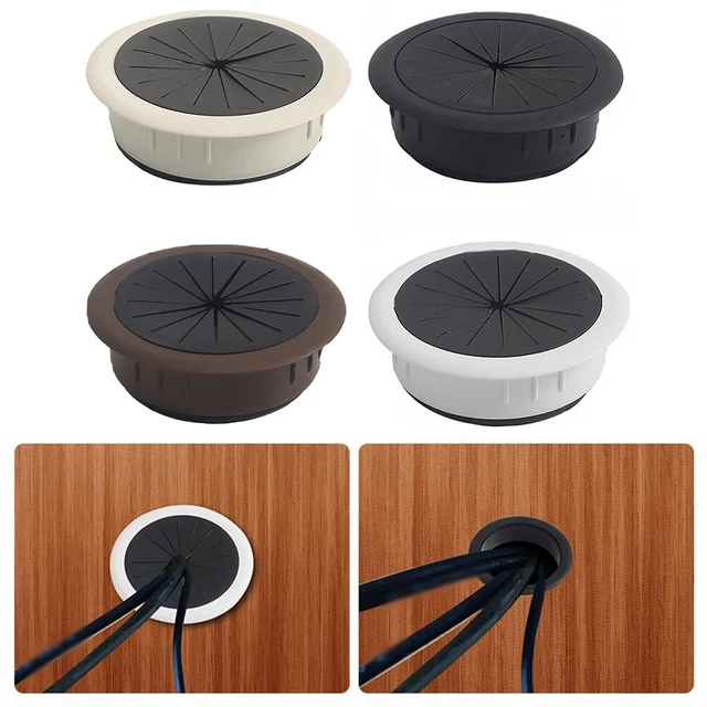 Cepillo De Escritorio Cuadrado Negro De 60 Mm – Organiza Cables Y Pasa El Cableado Por El Orificio