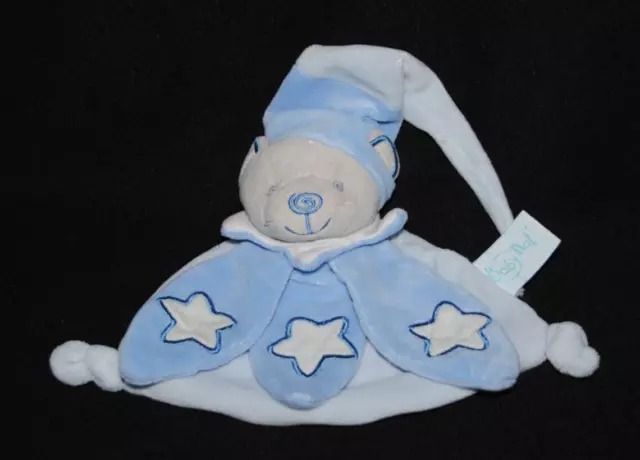 Doudou ours plat étoile  BABY'NAT BABYNAT bonnet luminescent bleu 2 tons TTBE