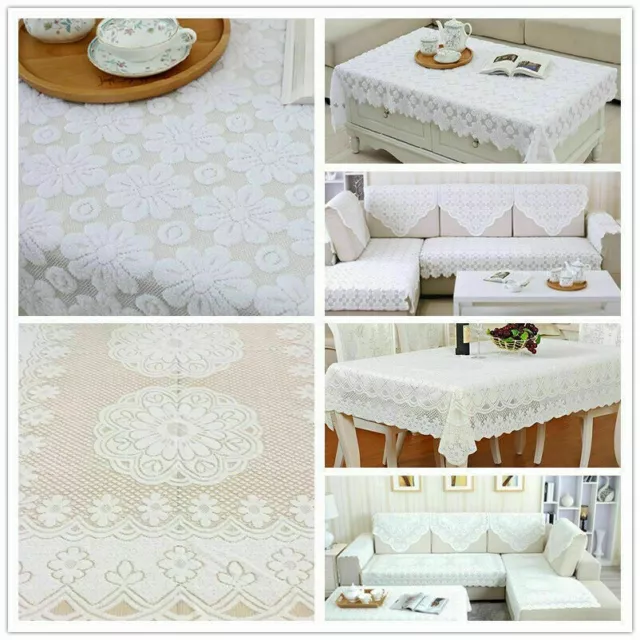 White Vintage Embroidered Lace Tablecloth Floral Dining Table Cloth Wedding 3