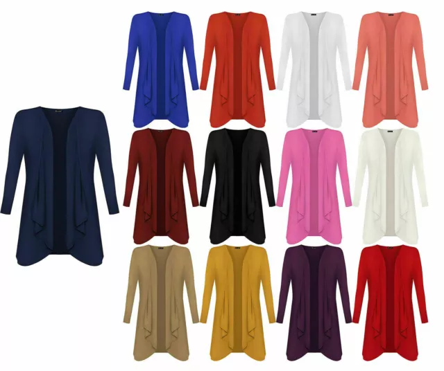 Ladies Hanky Hem Women Jersey Plus Size Long Sleeve Top Waterfall Open Cardigan