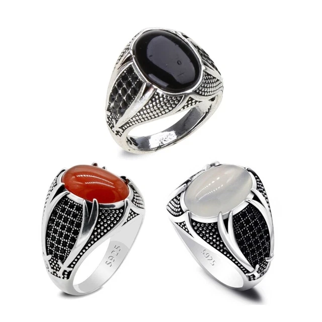 Turkish Retro Carved Pattern Black Zircon Stone Women Punk Trendy Jewelry