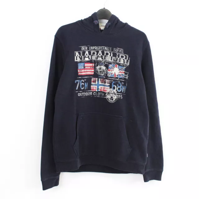 Napapijri Hommes M Graphique Capuche Coton Pull Décontracté Sweat Bleu Marine