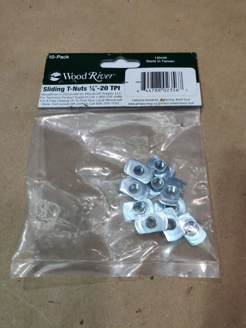 Woodriver Sliding T-Nuts 10 tpi 1/4" 130440W 10-Pack