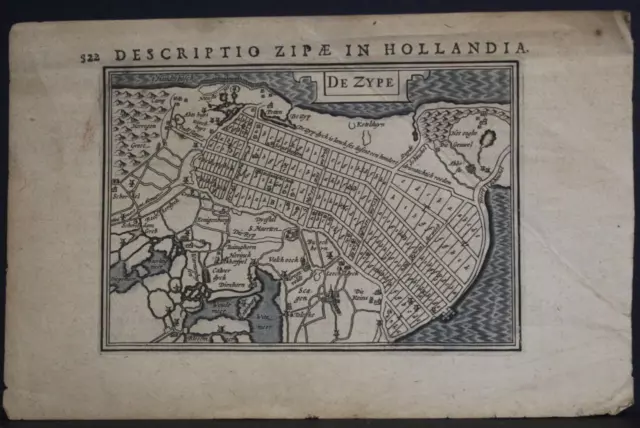 Zijpe Netherlands 1618 Bertius Unusual Antique Copper Engraved Miniature Map