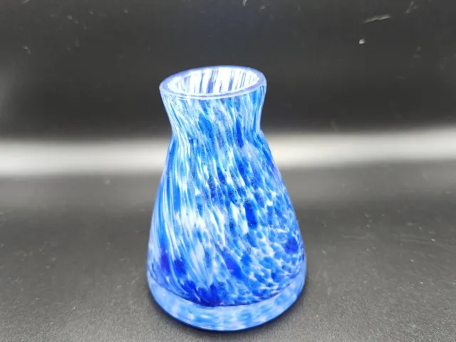 Vintage Cobalt Blue With Mottled White Hand Blown Glass Vase