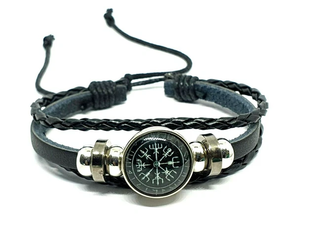 Vegvisir Bracelet Rune Compass Cuff Hematite Protection Beads Sons Ragnar Viking