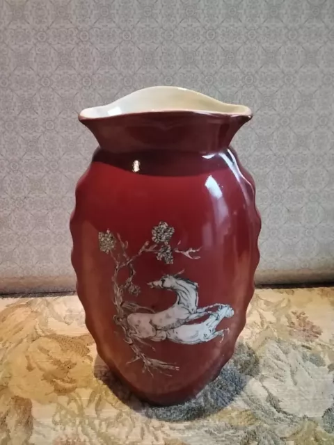 Vintage Crown Devon Fieldings Pegasus Horse Red Pottery Vase Handgrip Sides
