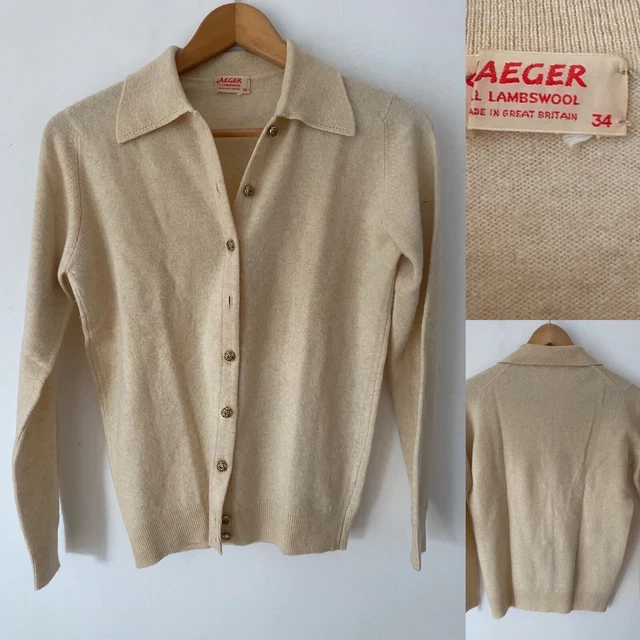 Cardigan ragazza Jaeger anni '50 crema lana d'agnello rockabilly 6 34 busto