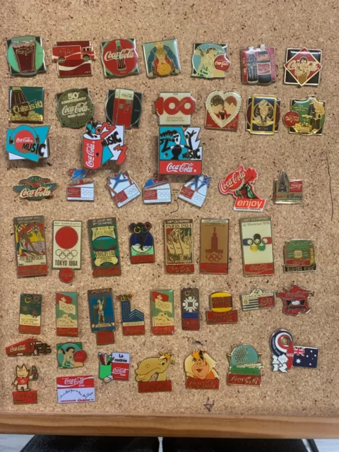 lot pins pin's coca cola différents ,music , jo , 100 ème anniversaire 50 pces