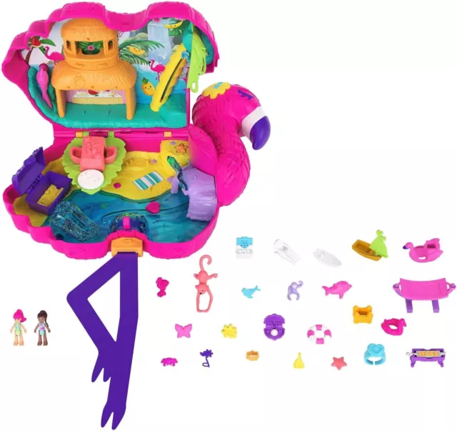 Polly Pocket Mini Toys, Large Compact Playset with 2 Micro Dolls and Accessorie