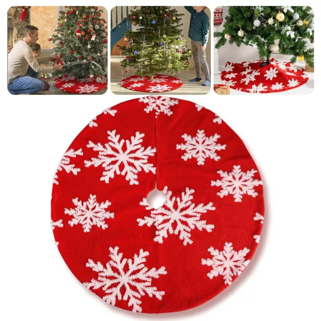 Christmas 30 Inch Tree Skirt Red Snowflakes Mat Faux Fur Holiday Decoration Gift