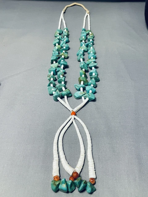 Chunky Turquoise Longer Santo Domingo Coral Shell Heishi Necklace