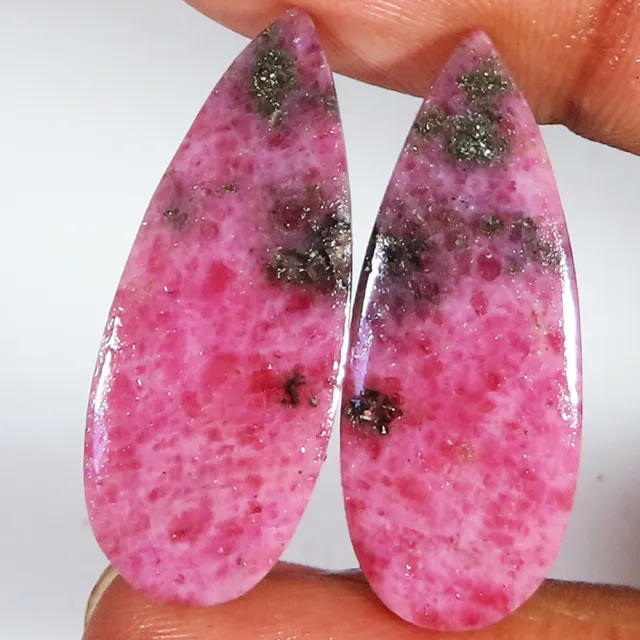 natural RHODONITE pair pear cabochon loose gemstone 33.85 Cts. (11 x 29 x 03 mm)