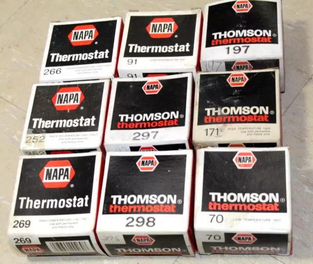Lot of 9 NOS Napa Regular and Heavy-Duty Thermostats (2) -A