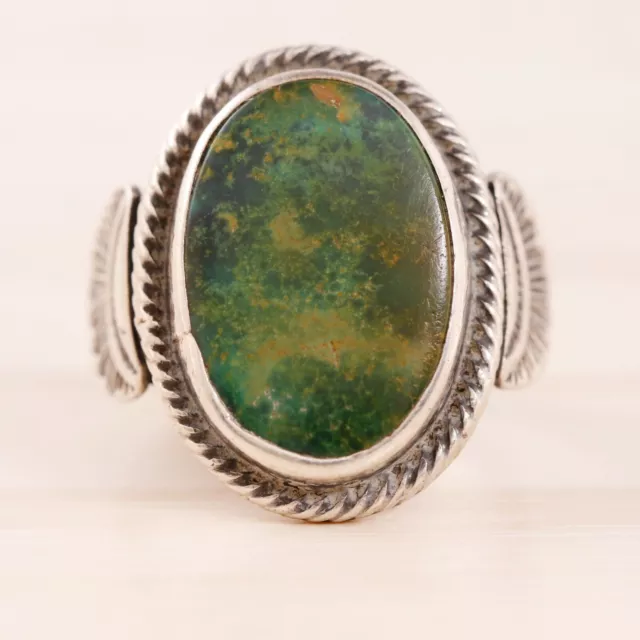 Early Old Pawn Sterling Silver Green Cerillos Turquoise Applied Side Ring Size 4 Early Old Pawn Sterling Silver Green Cerillos Turquoise Applied Side Ring Size 4