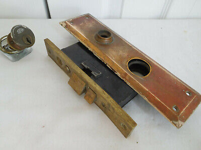antique MORTISE LOCK set COPPER Back plate escutcheon solid brass front plate #5