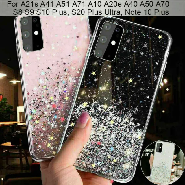 For Samsung S24 S23 S22 S21 FE A54 A14 Sparkling Shockproof TPU Soft Phone Case