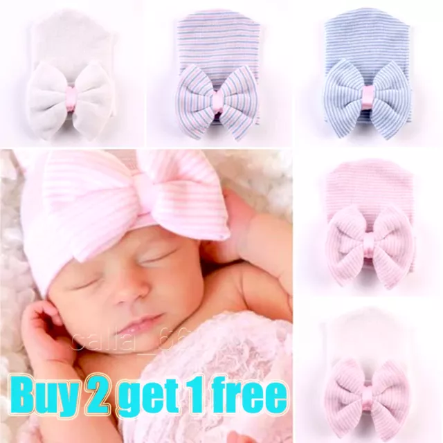 Newborn Baby Hat Bow Infant for Girl Boy Beanie Cap Elastic Toddler Turban Hats