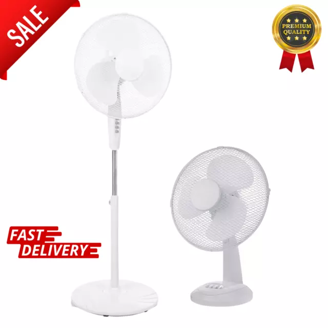 White 16'' Pedestal Fan 16"inch Desk 3 Speed Floor Standing Oscillating Cool Air