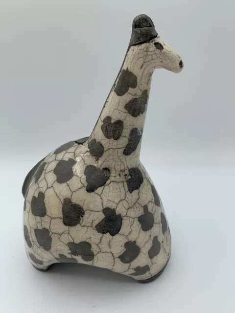 South African Raku Hand Made Initialled Ceramic Giraffe 7” Tall Good Condition 3