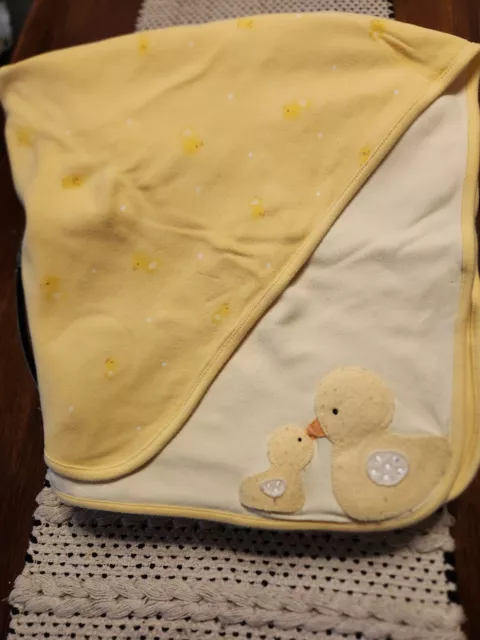 Carter's Baby Blanket White Yellow Mommy Duck Duckling 100% Cotton 28 x 34