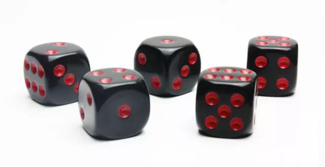 5 x Würfel-Dice: W6 - Augen - rot/schwarz- für Brettspiel und Lernspiel