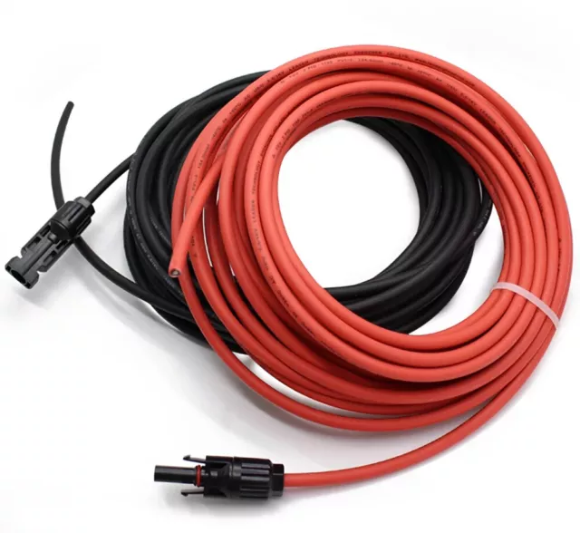 Solar Panel Extension Cable - 10 Feet 12AWG (4mm²) (1 10 ft Red, 1 10 ft Black)