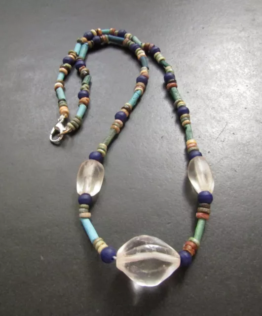 NILE  Ancient Egyptian Rock Crystal Amulet Mummy Bead Necklace ca 600 BC