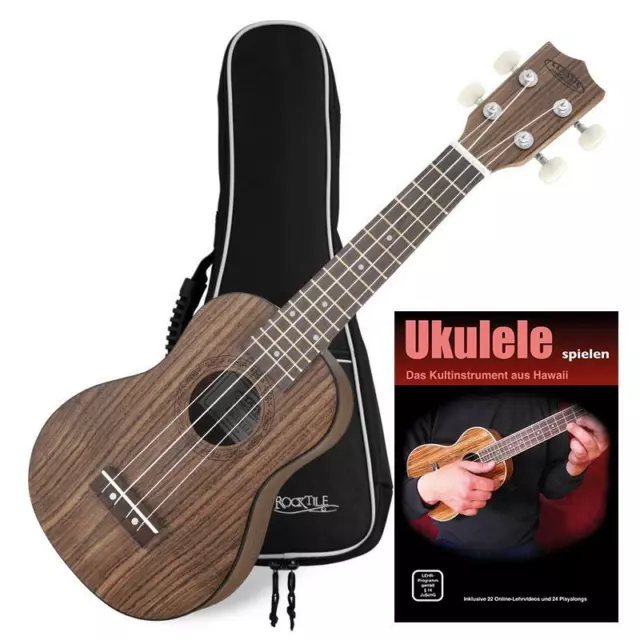 Ukulele Guitare Hawaii Uke 4 Cordes Nylon 15 Frettes Set avec Etui Couleur Noix
