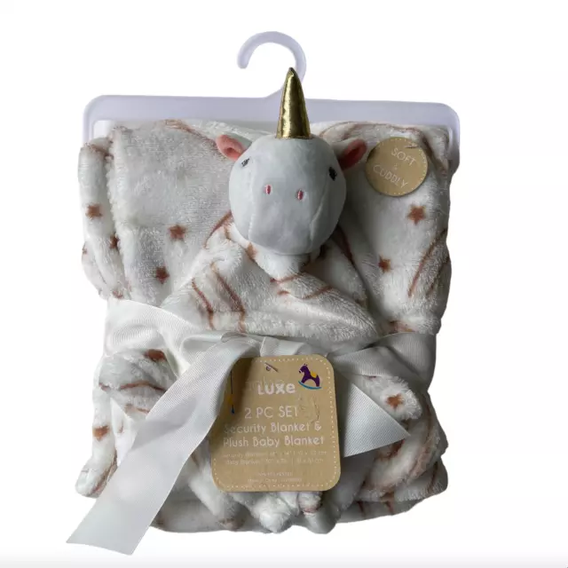 Unicorn Lovey Security Blanket Set Babe Luxe Baby Plush Gift New Rainbow Stars