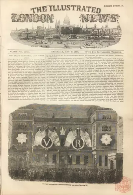 1856 Illustrated London News - Peace Celebrations - Royal Wedding - Epsom Races