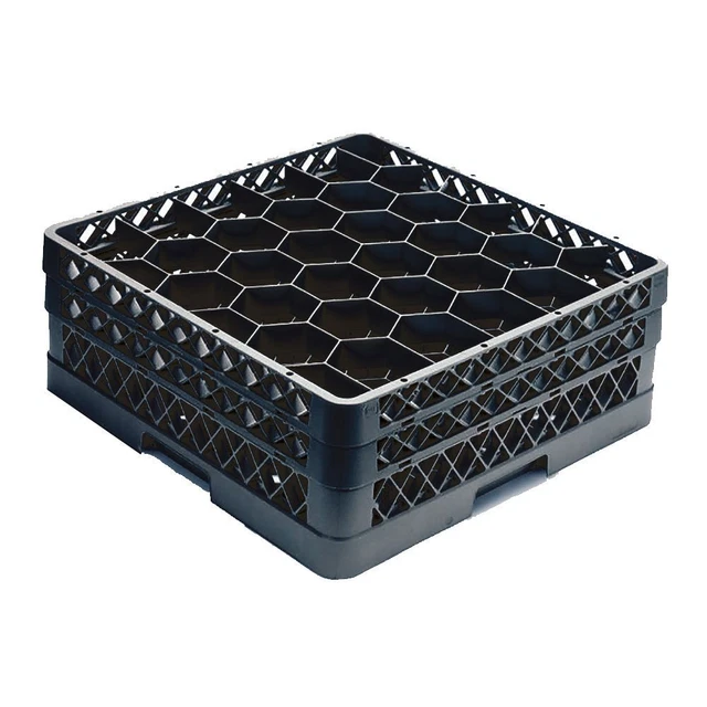 Traex TR12HH-06 Black Hexagon 30-Comp. Glass Rack with 2 Extenders