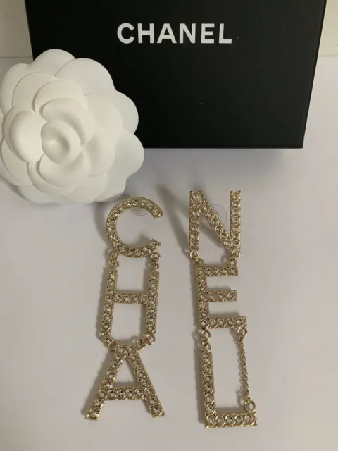 NWT CHANEL RUNWAY CHA NEL Letter Logo Crystal Statement Earrings w/ Box  SOLD OUT $9,999.99 - PicClick