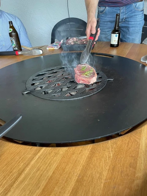 Grilltisch Grill Esstisch Eiche massiv 160 cm Holzkohle Grillplatte rund Smoker 4