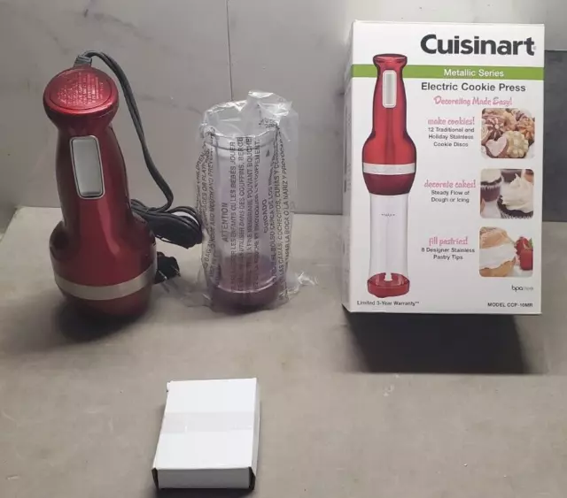 Cuisinart CCP-10MR Red Electric Cookie Press 12 Stainless Steel Discs  8 Tips