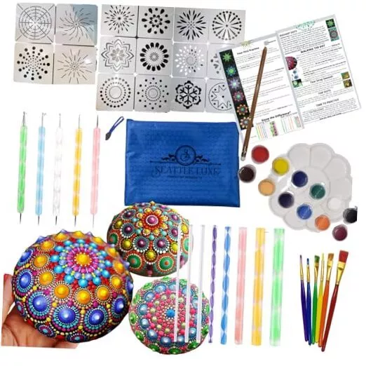 50 Piece Mandala Dotting Tools, Easy-to-Follow Instructions w/Paint, Stencils,