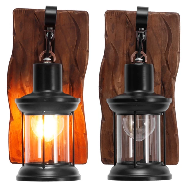 Antik Retro Vintage Industriell Holz Wandleuchte Wand Lampe Wandleuchter Licht 6