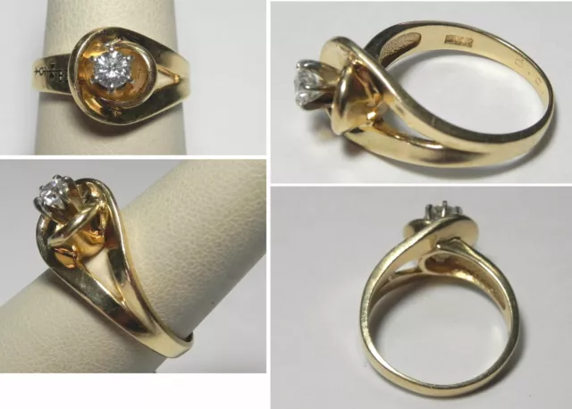 C1563 Estate Designer Lee 14K Solid Yellow Gold .28ct Diamond Ring, Sz 8.25