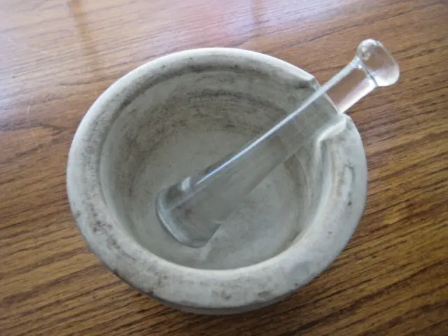 Antique Maddock & Sons Apothecary Mortar & Glass Pestle